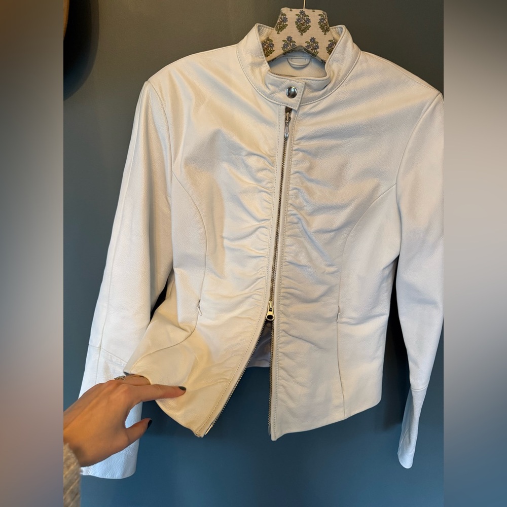 Wilson Maxima Leather Jacket Gathered soft genuine leather white sz medium